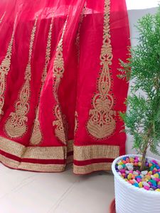 Red &amp; Gold Embroidered Lehenga