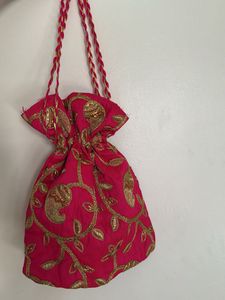 Pink Embroidered Potli Bag