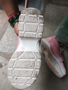 Pink And White Casual Sneakers With Slight Heels