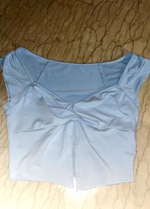 Blue Satin Silk Twist Crop Top