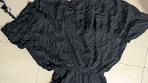 Floral Embroidered Black Mini Dress