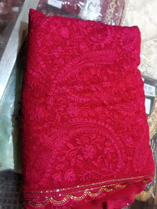 Elegant Red Embroidered Saree