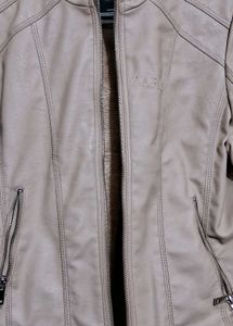 Stylish Beige Faux Leather Jacket
