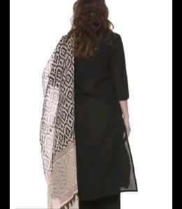 Elegant Black Kurti Set with Printed Dupatta