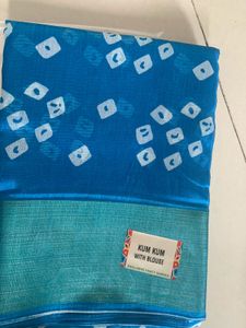 Blue Cotton Blend Saree with Blouse