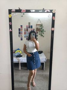 Denim Button-Front Skirt
