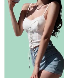 White Lace-Up Corset Top