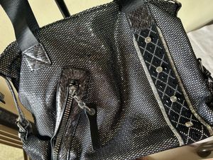 Rare Metallic Silver &amp; Black Tote Bag