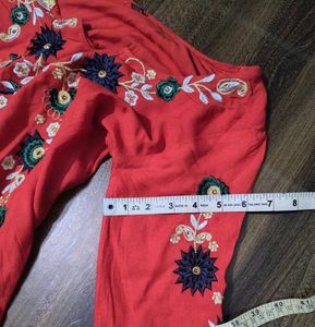 unused Red Embroidered Kurta