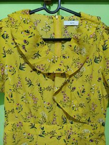 Yellow Floral Ruffle Wrap Dress