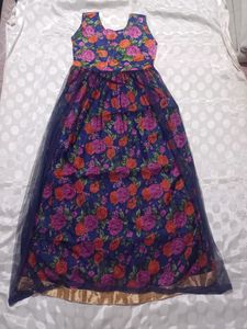 Anarkali style floral net gown