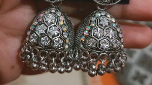 Silver Colour Jhumka With Oxidise