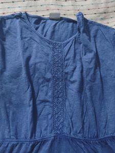 Blue Denim Look A Line Dress Of Veromoda