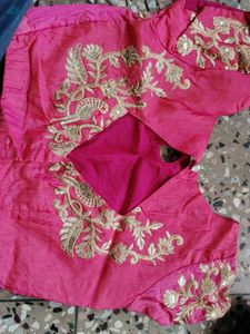 Cut Work Saree With Blouse Black And Pink