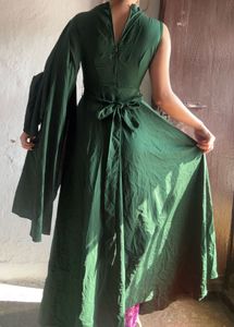 Elegant Green One-Sleeve Maxi Dress