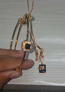 Black Stone Chain And Braclet Combo