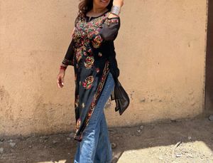 Embroidered Black Tunic Chikankari Kurti
