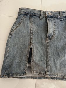 Denim Mini Skirt with Slit