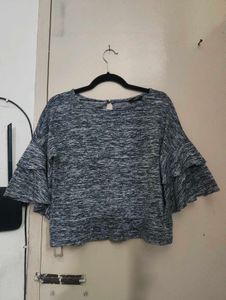 Stylish Gray Ruffle Sleeve Top