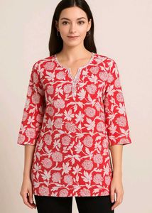 Red Floral Print Tunic Top