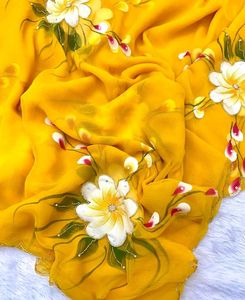 Yellow Floral Chiffon Saree