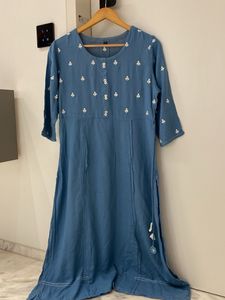 blue embroidery kurti