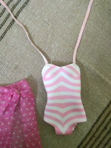 Pink &amp; White Striped Swimsuitand A Scirt.