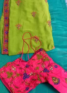 Beautiful Green And Pink Saree