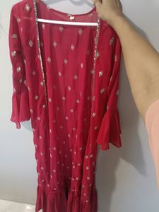 Hot pink dress 3 piece top bottom and shrug