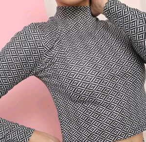 Tokyo Talkies Printed High Neck Jacquard Top