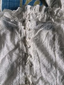 White Eyelet Lace-Up Top