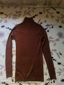 Brown Turtleneck Ribbed Top