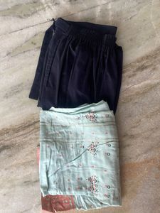 Mint Green & Navy Printed Kurti Set