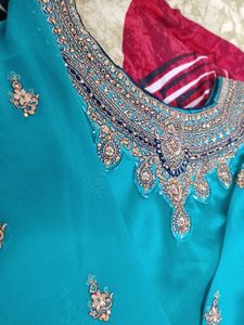 Teal &amp; Navy Embroidered Salwar Kameez