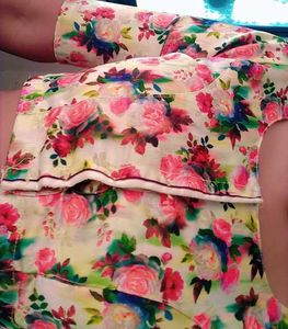 Flowers Design Blouse. Boat Neck .