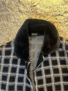 Plaid Coat with Fur Collar
