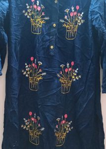 Navy Blue Embroidered Kurti