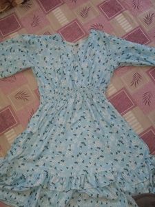 Floral Print Ruffle Mini Dress - Light Blue