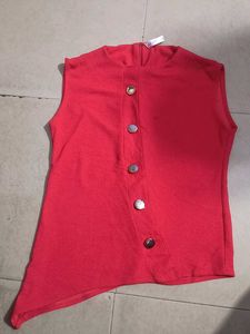 Chic Red Button-Down Top