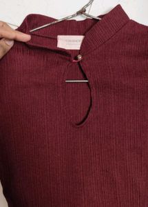 Korean Burgundy Velvet Mini Dress