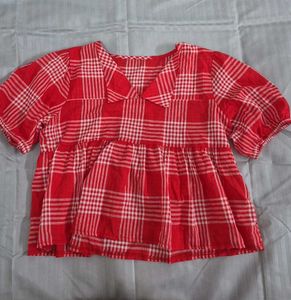 Red Plaid Peplum Tops