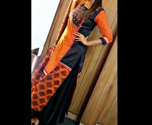 Black And Orange Printed Designer Kurta