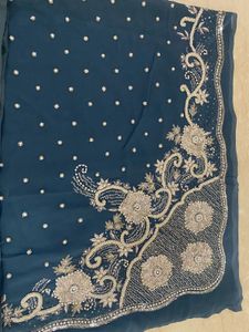 Royal Pearl Beaded Heavy Embellished Grey Saree