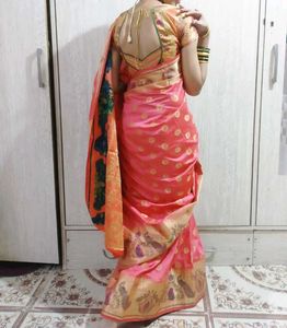 Elegant Ethnic Saree orange with light pink colour