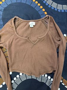 Brown Long Sleeve Crop Top
