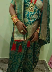 Sea Green Bnarshi Silk Saree With Heavy Work