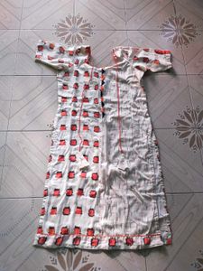 White & Red Print Kurti