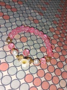 Pink Beaded Bracelet with Flower