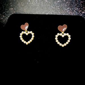 Korean Heart Pearl Earrings