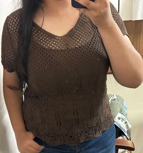 Brown Crochet Knit Top